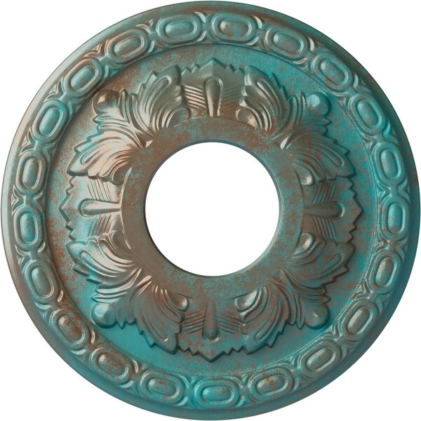 Ekena Millwork Leaf Ceiling Medallion (Canopies up to 4 3/4"), 11 3/8"OD x 3 5/8"ID x 1 1/8"P, Copper Green Patina CM11LFCGS - main